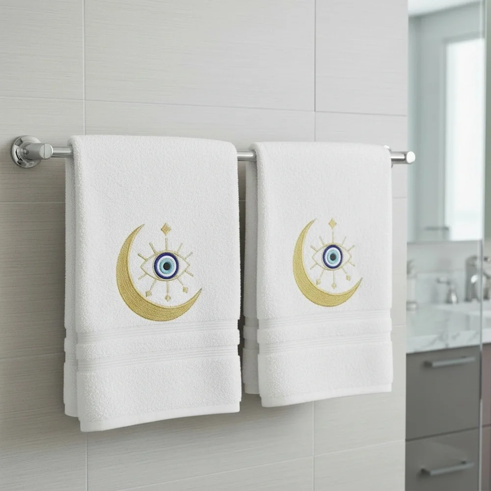 2 Evil Eye Embroidered Hand towels set of 2 Pick one New Made to order Black
